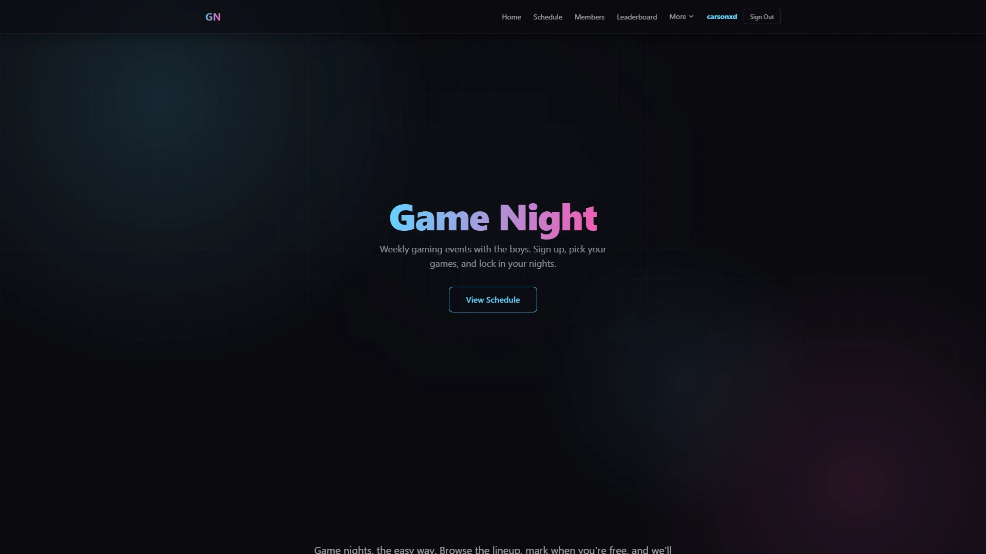 Gamenight — interface screenshot