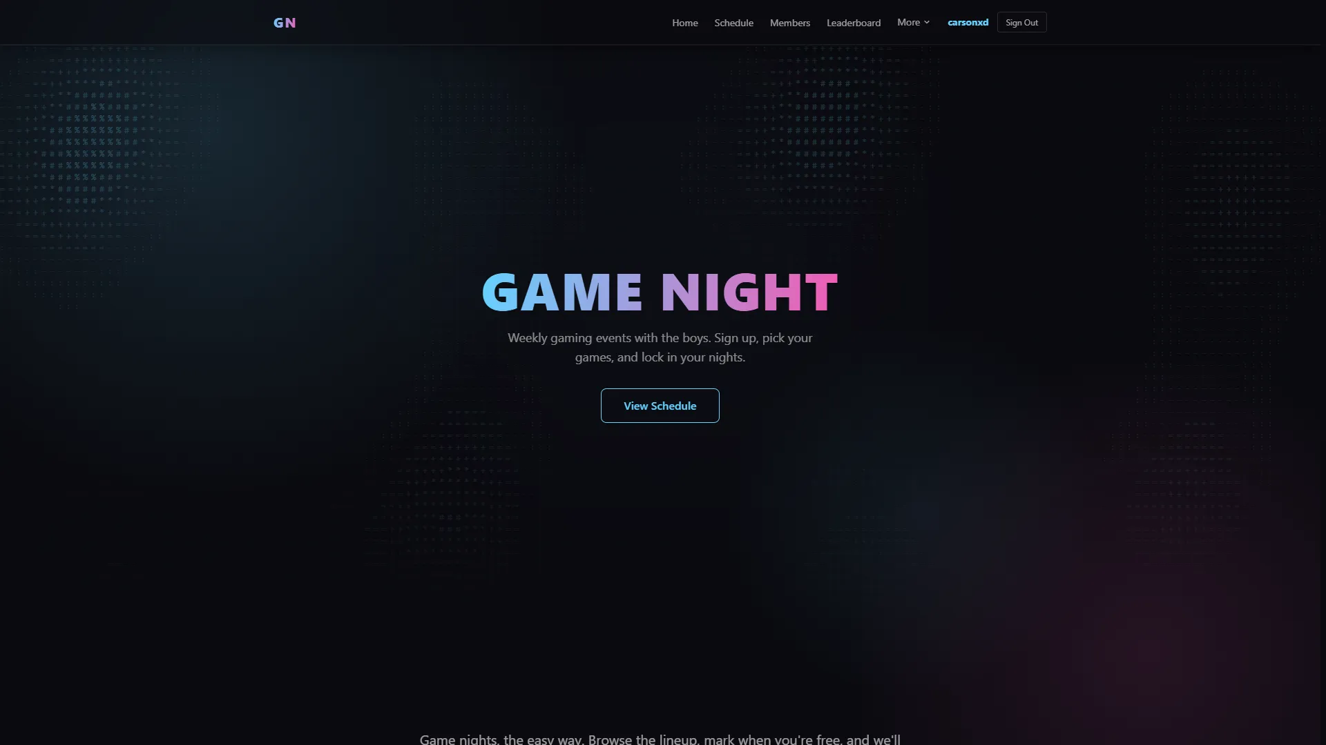Gamenight interface screenshot