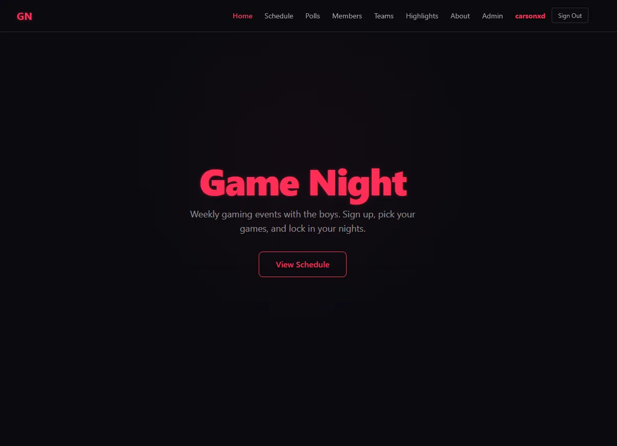 Gamenight — interface screenshot