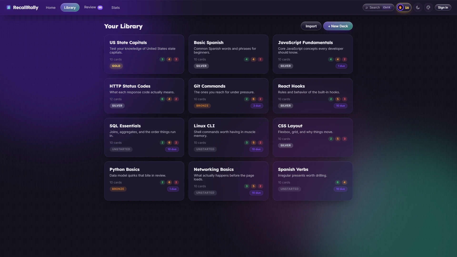 RecallRally — interface screenshot