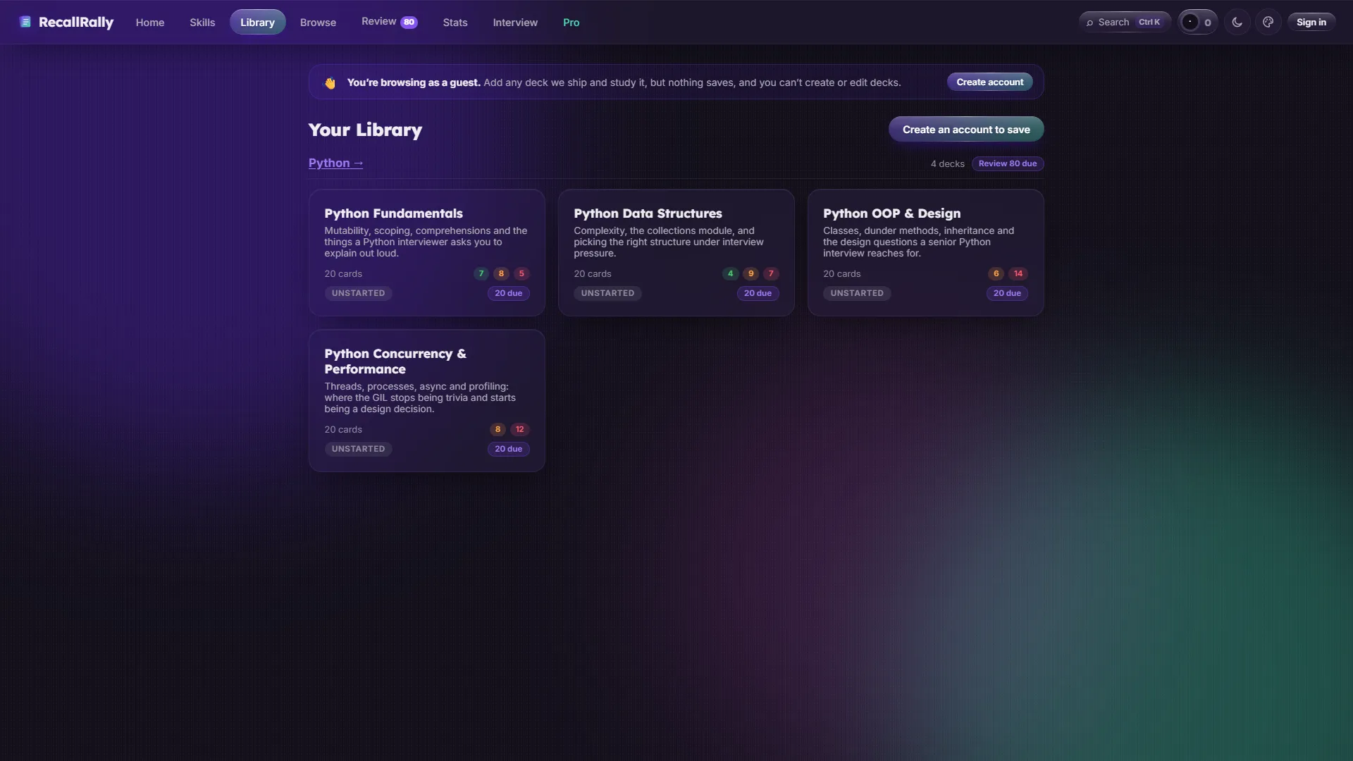RecallRally interface screenshot