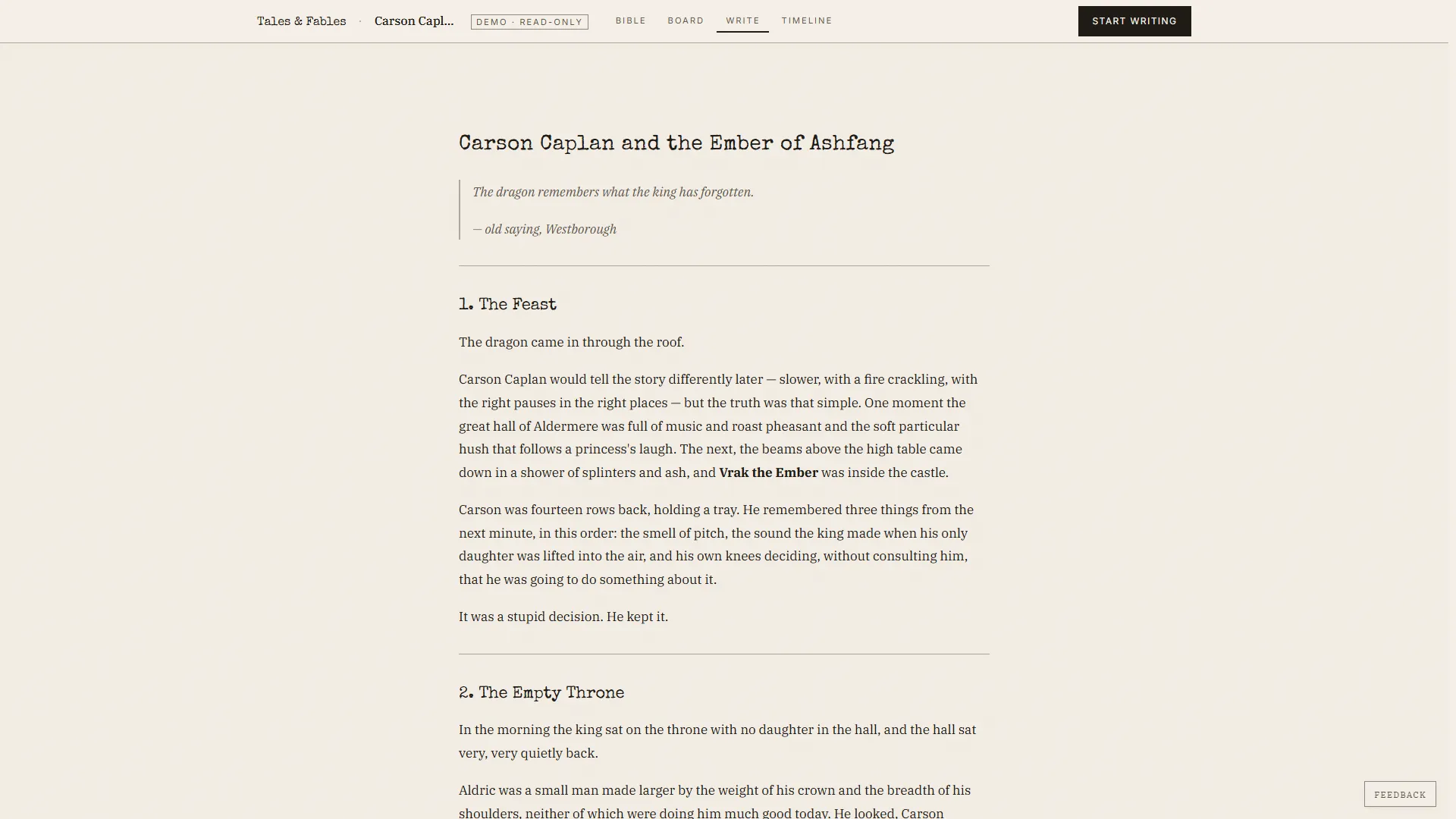 Tales & Fables interface screenshot